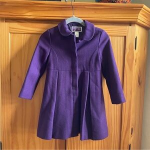 Janie & Jack Purple Long Wool Button up Coat Size 4-5